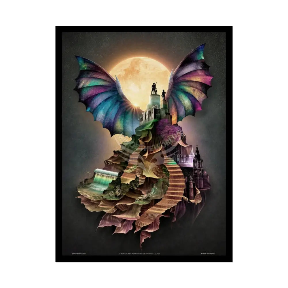 Unusual Giant Bat Wingscape Wonderland Celestial Fantasy Waterfall Gothic Art Poster — Exclusive Blender Diorama Rolled