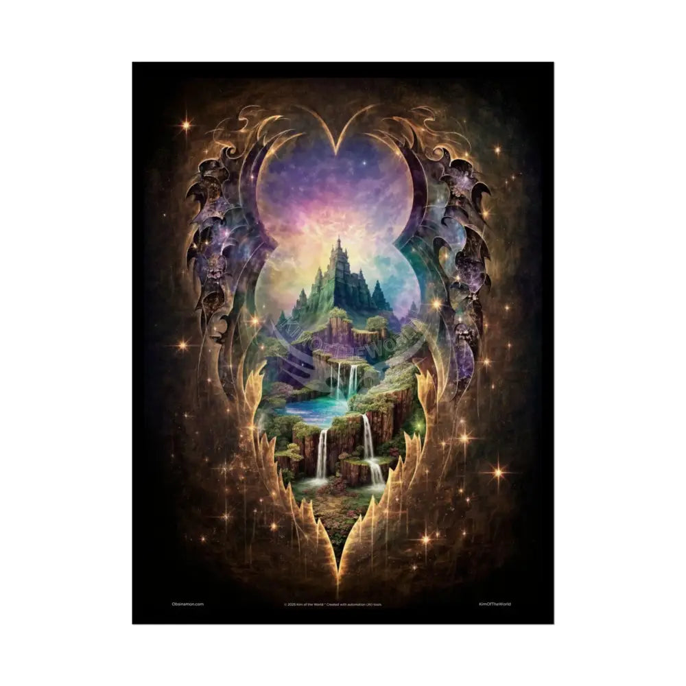 Unusual Giant Bat Wingscape Wonderland Celestial Fantasy Waterfall Gothic Art Poster — Exclusive Blender Diorama Rolled