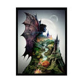Unusual Giant Bat Wingscape Wonderland Celestial Fantasy Waterfall Gothic Art Poster — Exclusive Blender Diorama Rolled