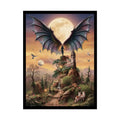 Unusual Giant Bat Wingscape Wonderland Celestial Fantasy Waterfall Gothic Art Poster — Exclusive Blender Diorama Rolled