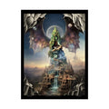 Unusual Giant Bat Wingscape Wonderland Celestial Fantasy Waterfall Gothic Art Poster — Exclusive Blender Diorama Rolled
