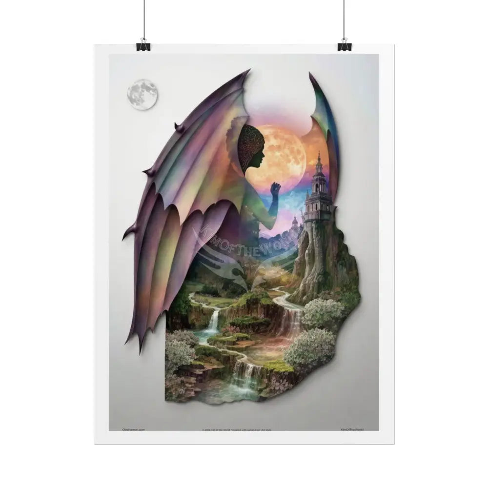 Unusual Giant Bat Wingscape Wonderland Celestial Fantasy Waterfall Gothic Art Poster — Exclusive Blender Diorama Rolled