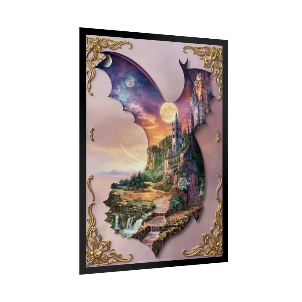 Unusual Giant Bat Wingscape Wonderland Celestial Fantasy Waterfall Gothic Art Poster — Exclusive Blender Diorama Rolled