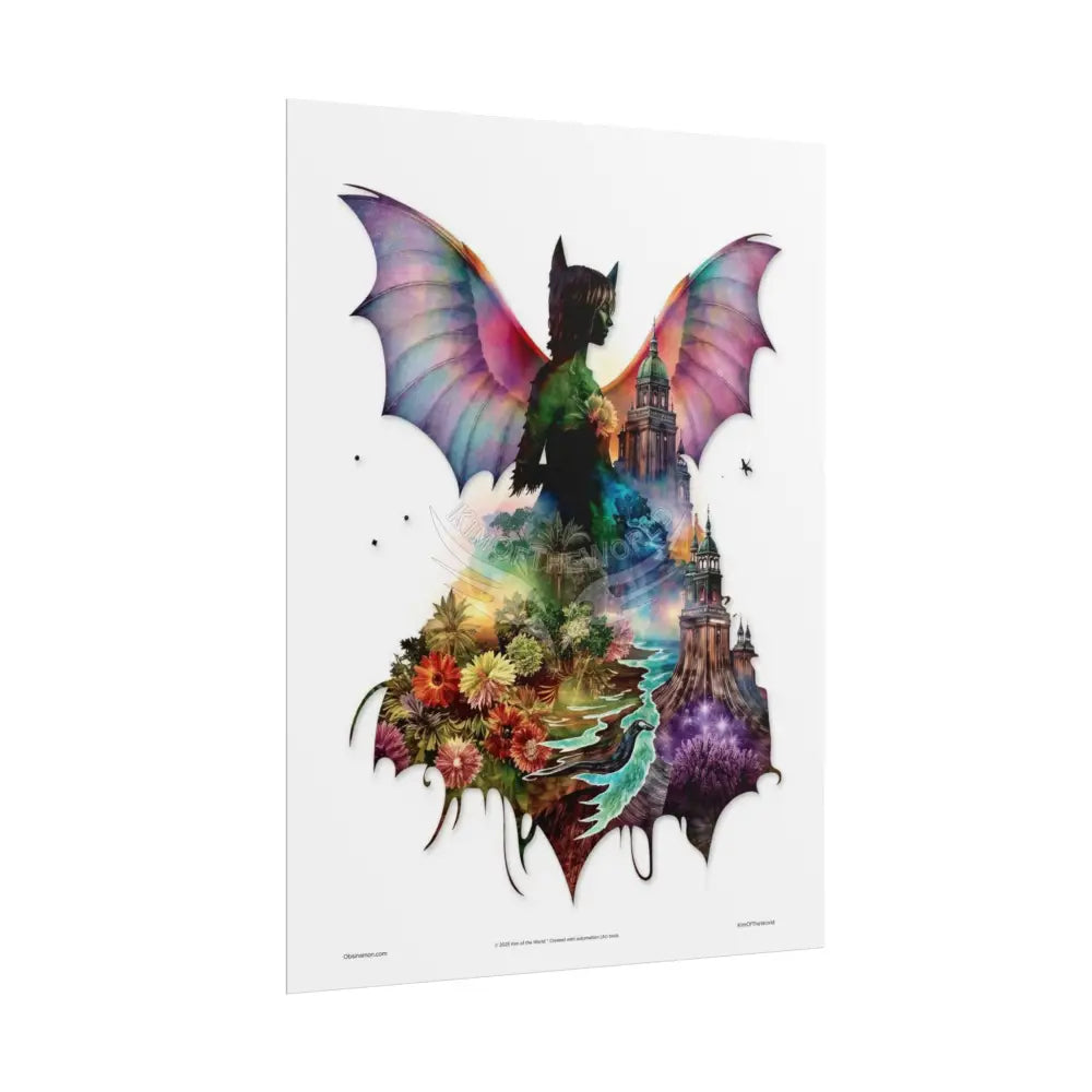 Unusual Giant Bat Wingscape Wonderland Celestial Fantasy Waterfall Gothic Art Poster — Exclusive Blender Diorama Rolled