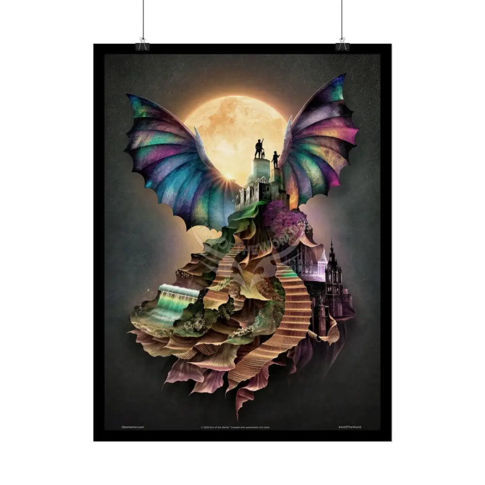 Unusual Giant Bat Wingscape Wonderland Celestial Fantasy Waterfall Gothic Art Poster — Exclusive Blender Diorama Rolled