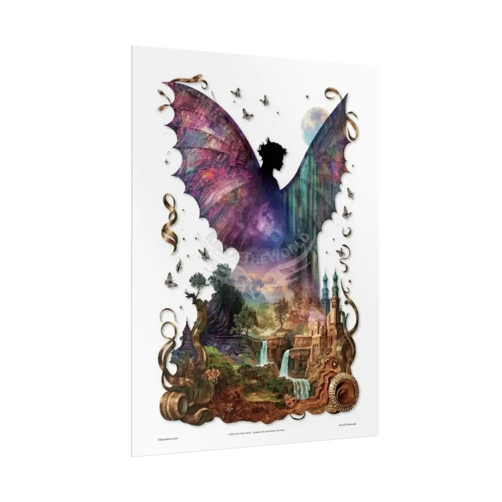 Unusual Giant Bat Wingscape Wonderland Celestial Fantasy Waterfall Gothic Art Poster — Exclusive Blender Diorama Rolled