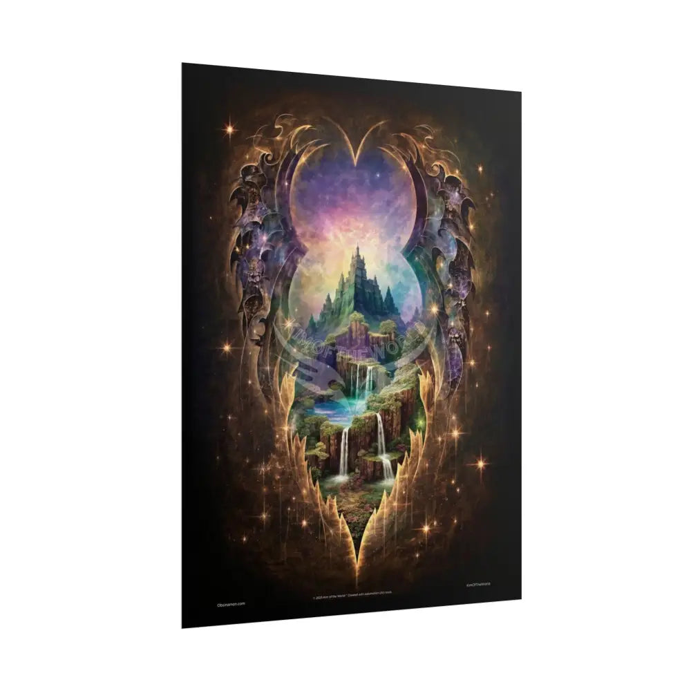 Unusual Giant Bat Wingscape Wonderland Celestial Fantasy Waterfall Gothic Art Poster — Exclusive Blender Diorama Rolled