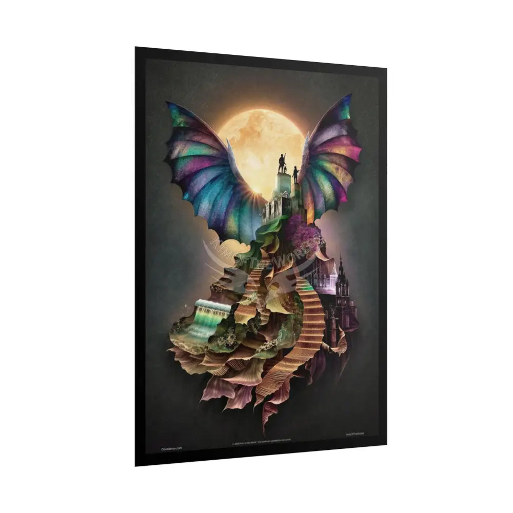 Unusual Giant Bat Wingscape Wonderland Celestial Fantasy Waterfall Gothic Art Poster — Exclusive Blender Diorama Rolled