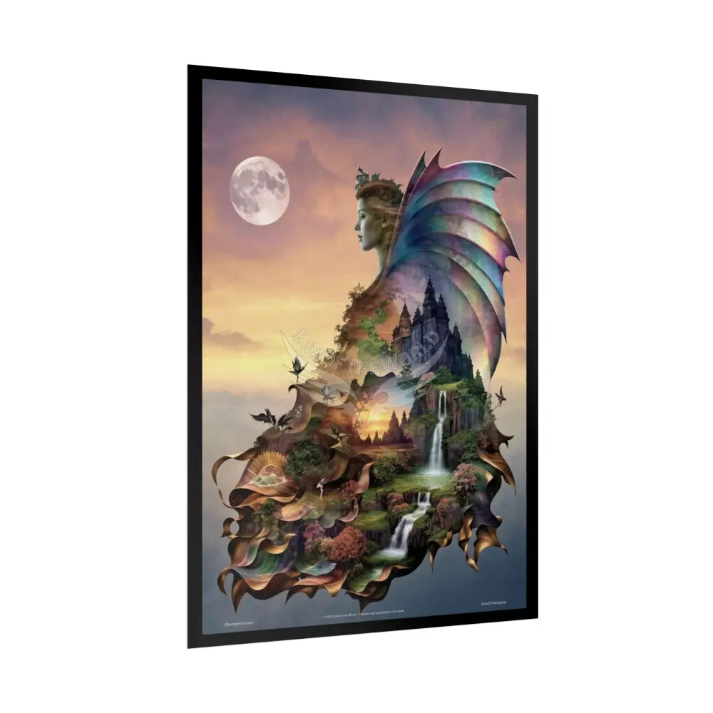 Unusual Giant Bat Wingscape Wonderland Celestial Fantasy Waterfall Gothic Art Poster — Exclusive Blender Diorama Rolled