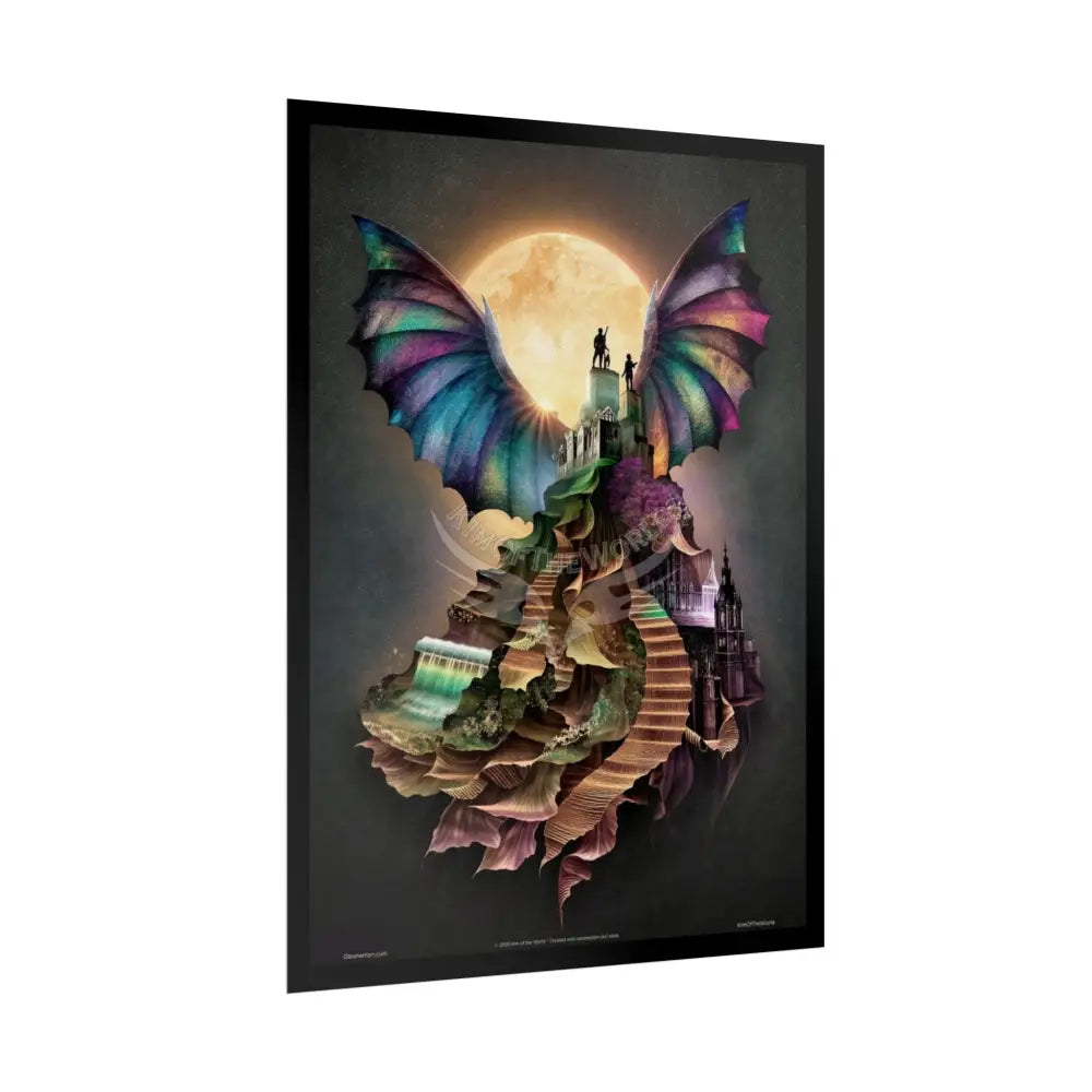 Unusual Giant Bat Wingscape Wonderland Celestial Fantasy Waterfall Gothic Art Poster — Exclusive Blender Diorama Rolled
