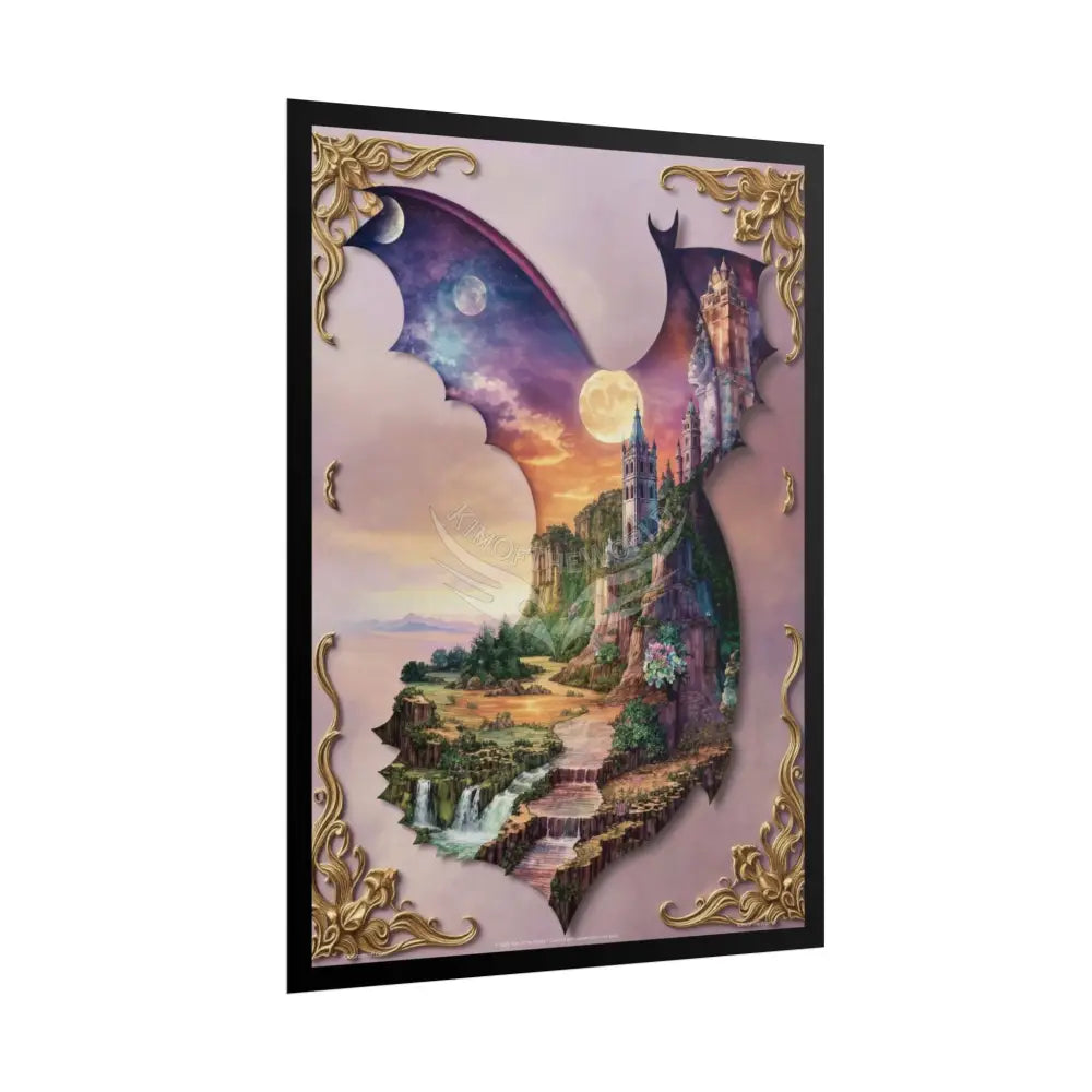 Unusual Giant Bat Wingscape Wonderland Celestial Fantasy Waterfall Gothic Art Poster — Exclusive Blender Diorama Rolled