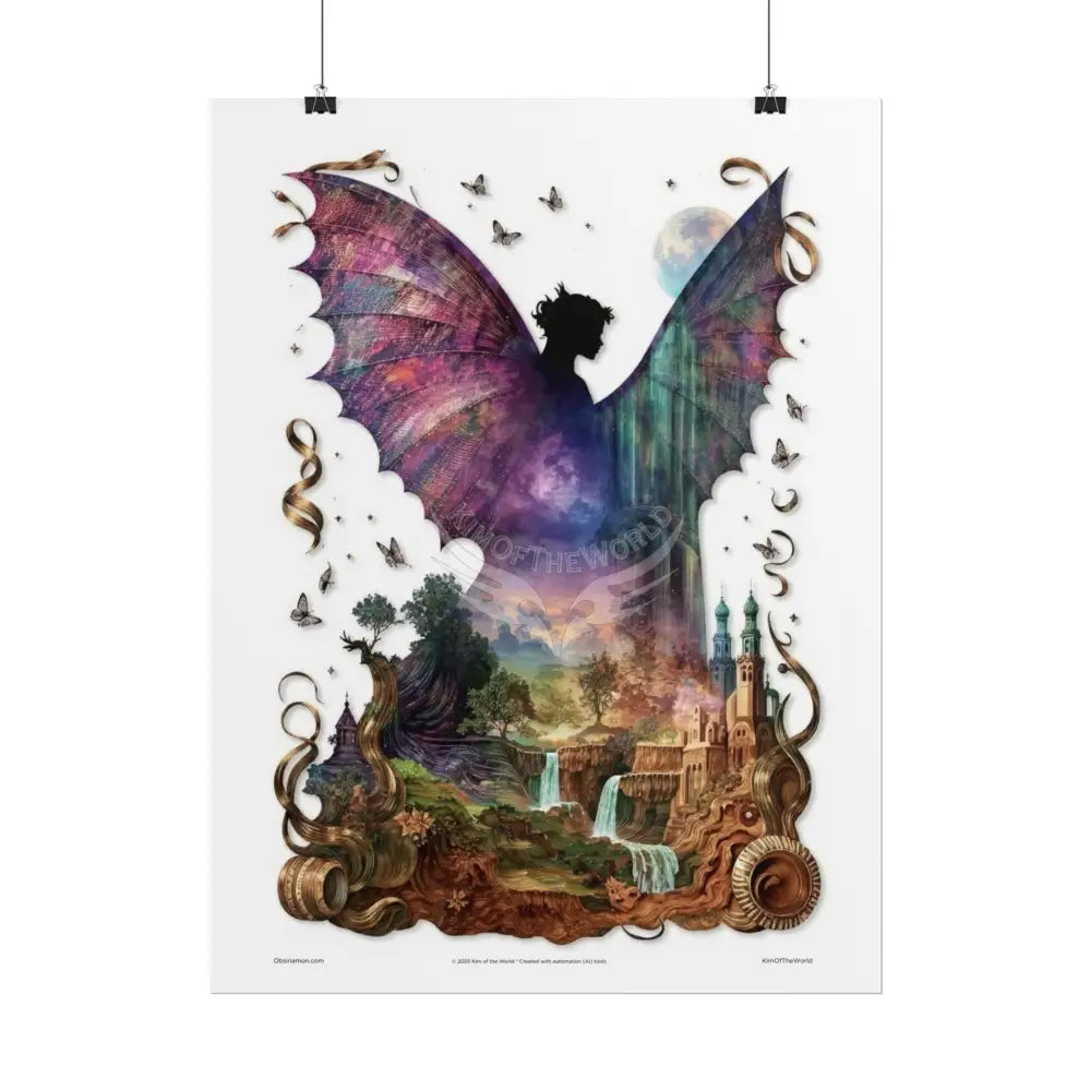 Unusual Giant Bat Wingscape Wonderland Celestial Fantasy Waterfall Gothic Art Poster — Exclusive Blender Diorama Rolled