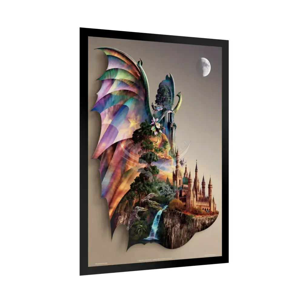 Unusual Giant Bat Wingscape Wonderland Celestial Fantasy Waterfall Gothic Art Poster — Exclusive Blender Diorama Rolled