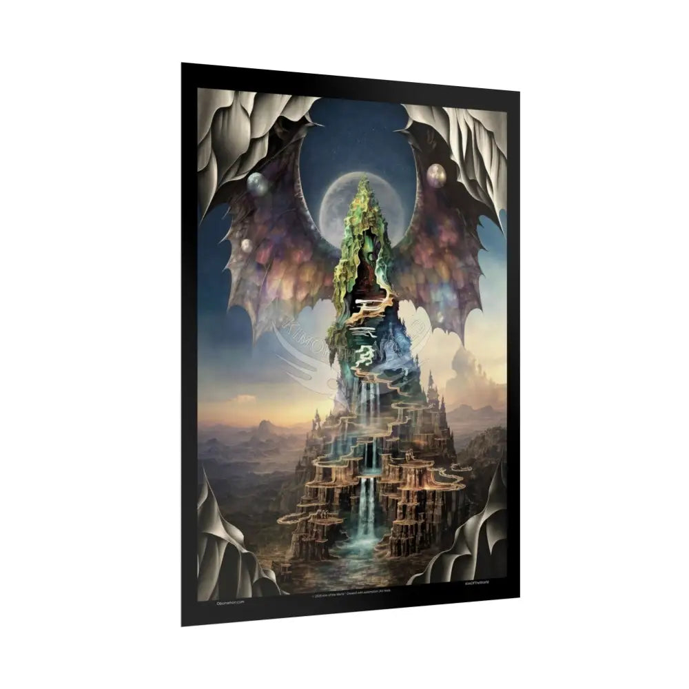 Unusual Giant Bat Wingscape Wonderland Celestial Fantasy Waterfall Gothic Art Poster — Exclusive Blender Diorama Rolled