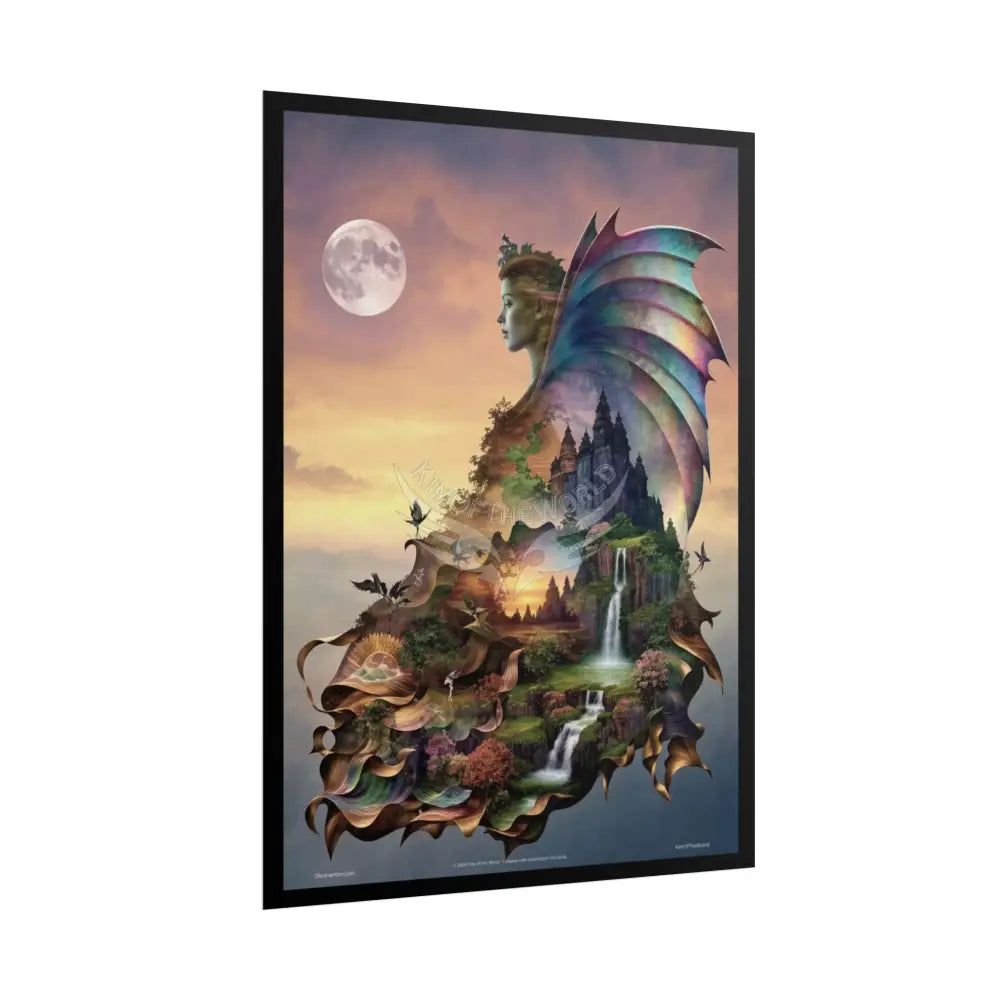 Unusual Giant Bat Wingscape Wonderland Celestial Fantasy Waterfall Gothic Art Poster — Exclusive Blender Diorama Rolled