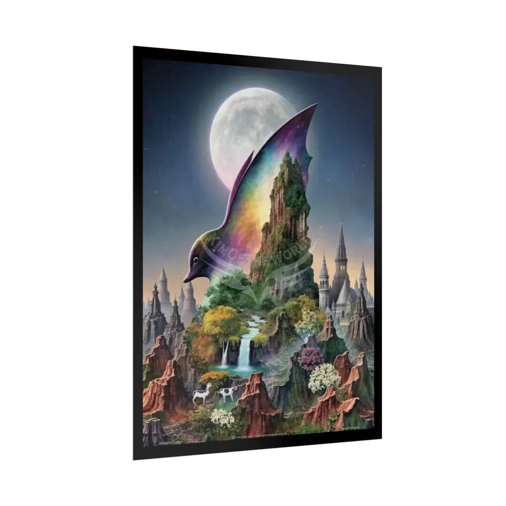 Unusual Giant Bat Wingscape Wonderland Celestial Fantasy Waterfall Gothic Art Poster — Exclusive Blender Diorama Rolled