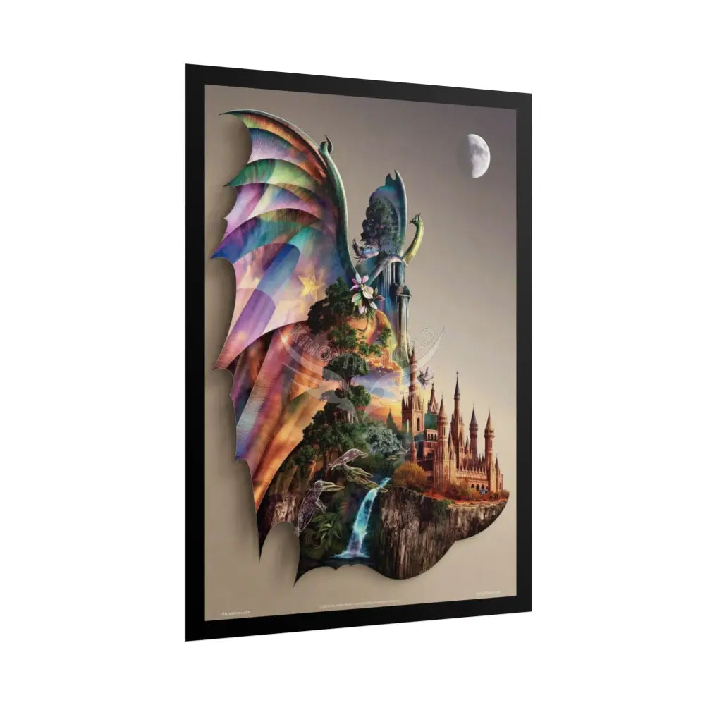 Unusual Giant Bat Wingscape Wonderland Celestial Fantasy Waterfall Gothic Art Poster — Exclusive Blender Diorama Rolled