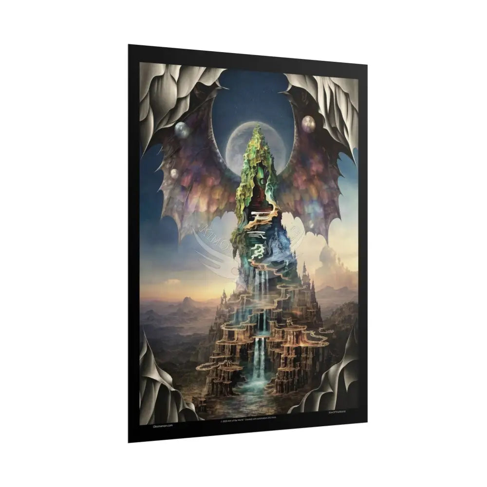 Unusual Giant Bat Wingscape Wonderland Celestial Fantasy Waterfall Gothic Art Poster — Exclusive Blender Diorama Rolled