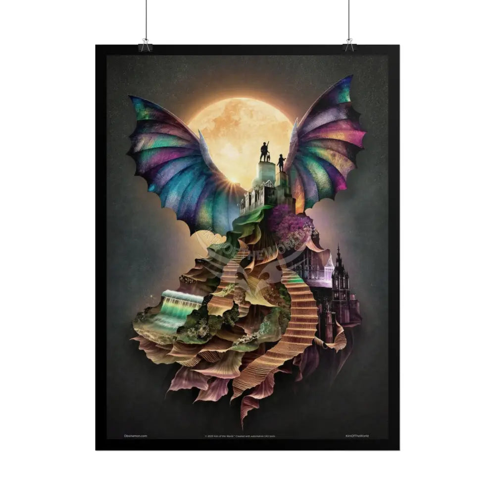 Unusual Giant Bat Wingscape Wonderland Celestial Fantasy Waterfall Gothic Art Poster — Exclusive Blender Diorama Rolled