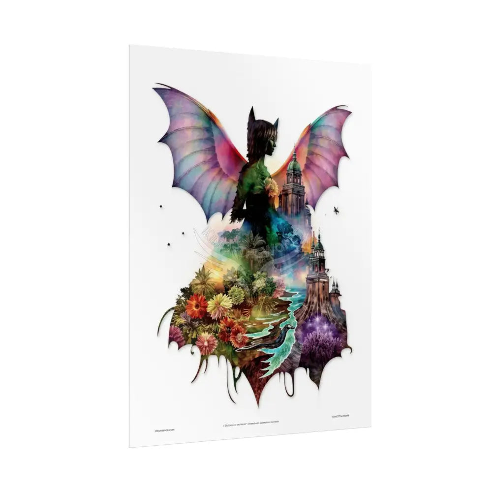 Unusual Giant Bat Wingscape Wonderland Celestial Fantasy Waterfall Gothic Art Poster — Exclusive Blender Diorama Rolled