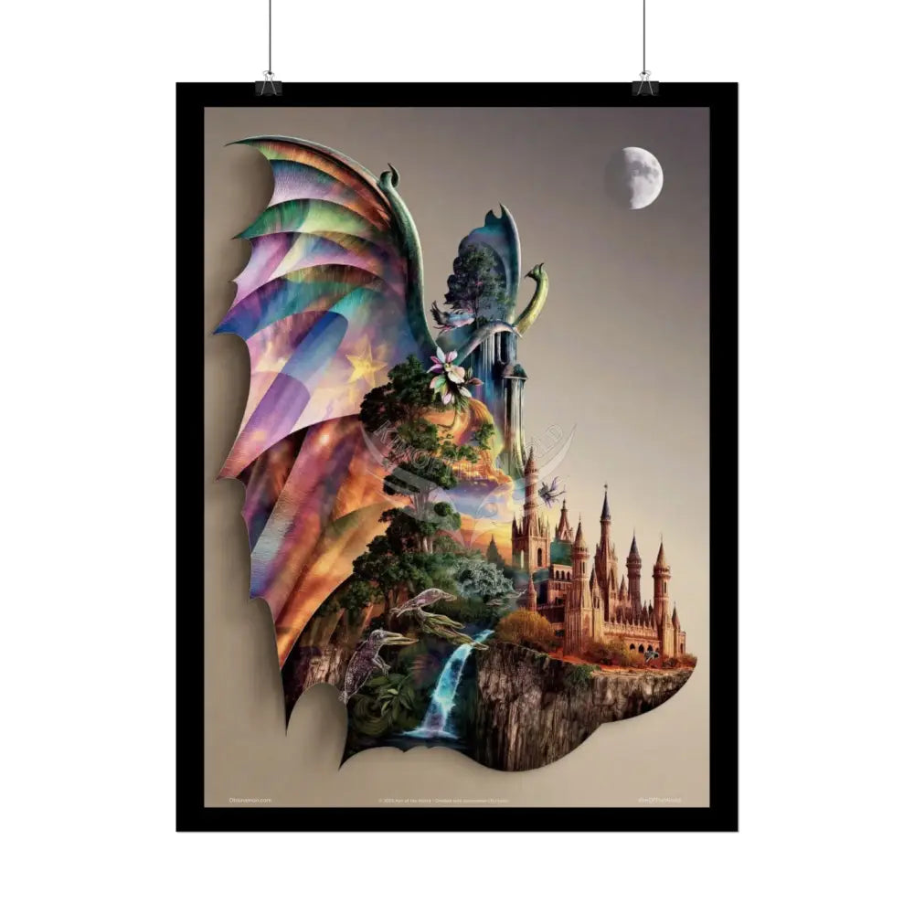 Unusual Giant Bat Wingscape Wonderland Celestial Fantasy Waterfall Gothic Art Poster — Exclusive Blender Diorama Rolled