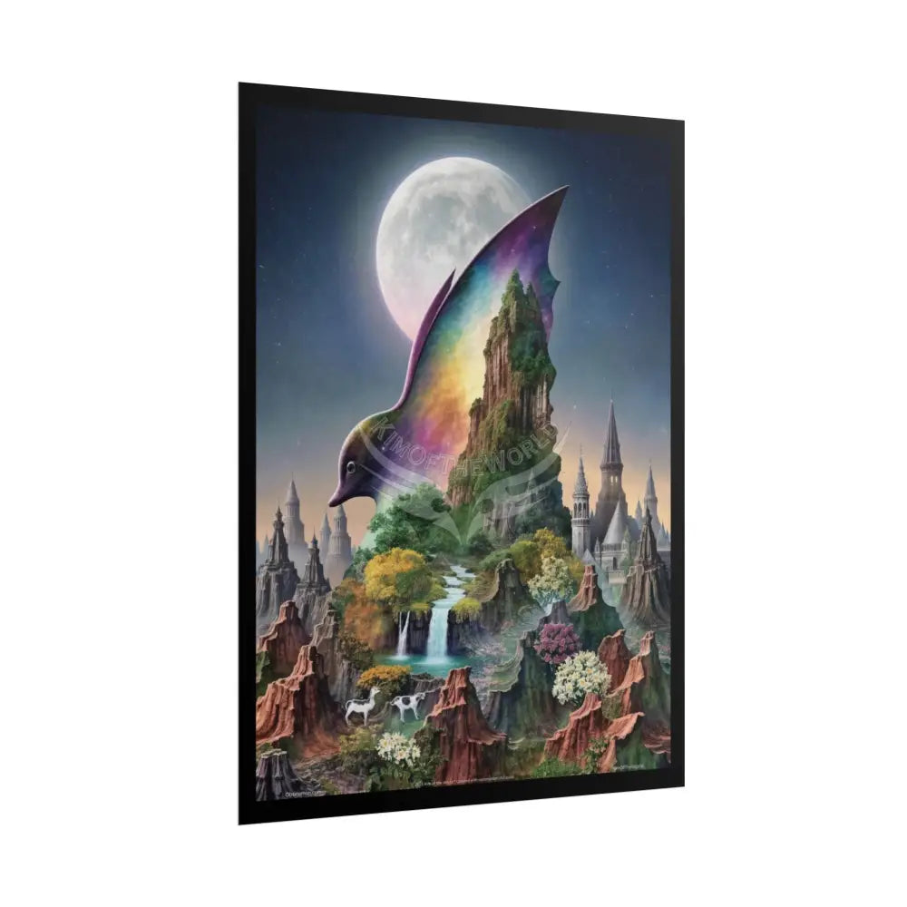 Unusual Giant Bat Wingscape Wonderland Celestial Fantasy Waterfall Gothic Art Poster — Exclusive Blender Diorama Rolled
