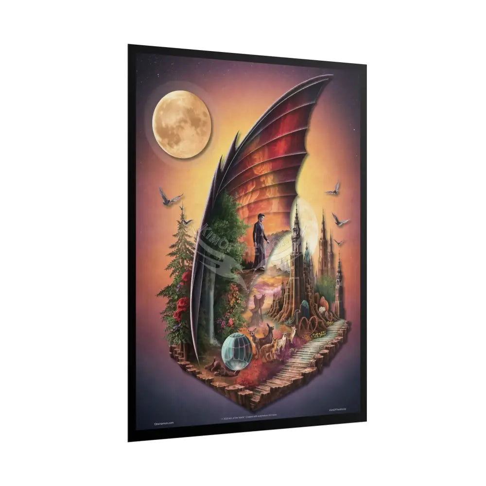 Unusual Giant Bat Wingscape Wonderland Celestial Fantasy Waterfall Gothic Art Poster — Exclusive Blender Diorama Rolled