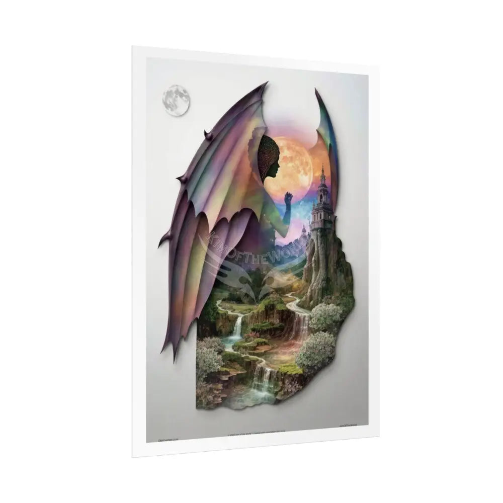 Unusual Giant Bat Wingscape Wonderland Celestial Fantasy Waterfall Gothic Art Poster — Exclusive Blender Diorama Rolled