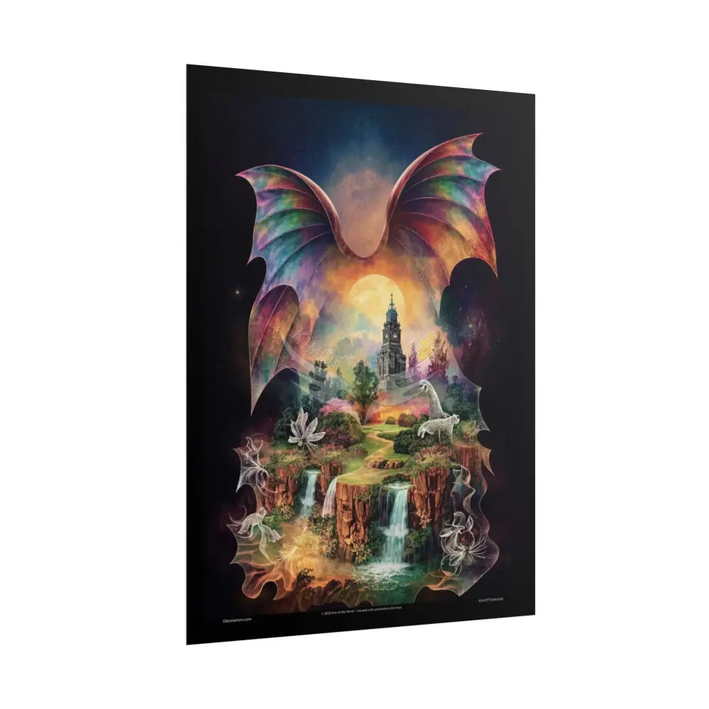 Unusual Giant Bat Wingscape Wonderland Celestial Fantasy Waterfall Gothic Art Poster — Exclusive Blender Diorama Rolled