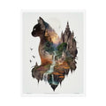 Unusual Giant Cat Scape Wonderland Celestial Fantasy Waterfall Gothic Art Poster — Exclusive Blender Diorama Rolled