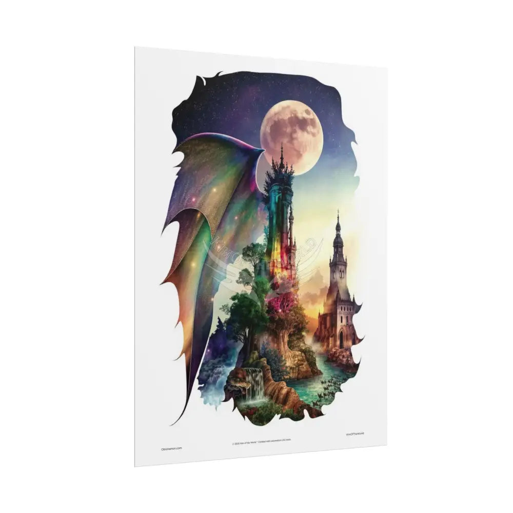 Unusual Giant Dragon Wingscape Wonderland Celestial Fantasy Waterfall Gothic Art Poster — Exclusive Blender Diorama