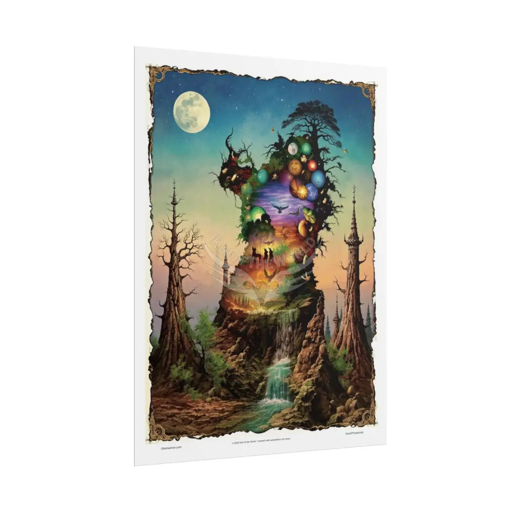 Unusual Giant NightScape Wonderland Celestial Fantasy Waterfall Gothic Art Poster — Exclusive Blender Diorama Rolled