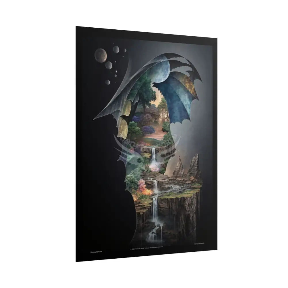 Unusual Giant NightScape Wonderland Celestial Fantasy Waterfall Gothic Art Poster — Exclusive Blender Diorama Rolled