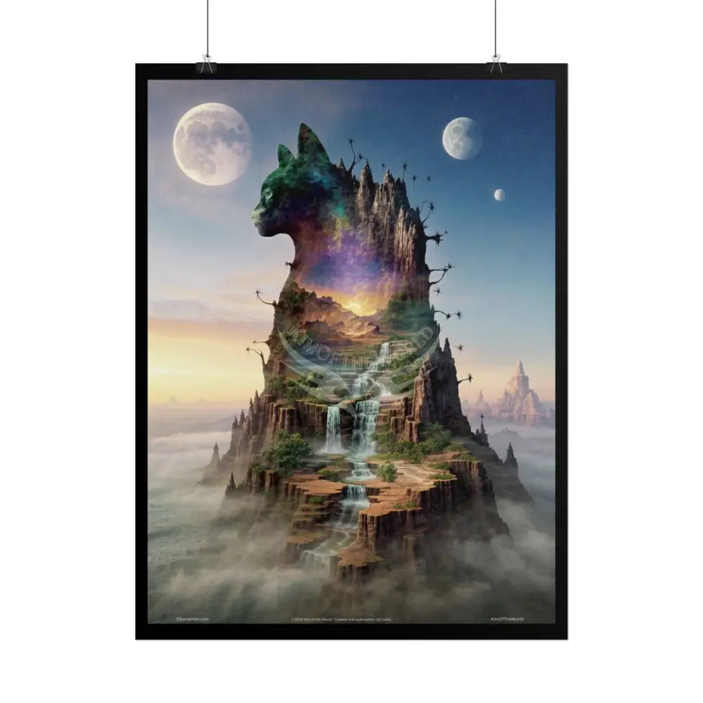 Unusual Giant NightScape Wonderland Celestial Fantasy Waterfall Gothic Art Poster — Exclusive Blender Diorama Rolled