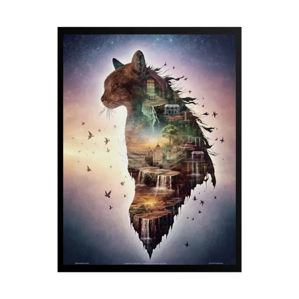 Unusual Giant NightScape Wonderland Celestial Fantasy Waterfall Gothic Art Poster — Exclusive Blender Diorama Rolled