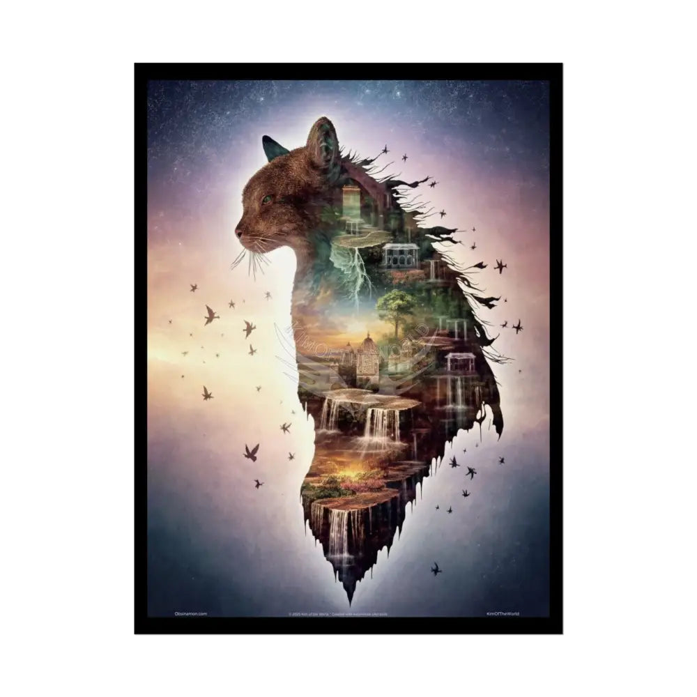 Unusual Giant NightScape Wonderland Celestial Fantasy Waterfall Gothic Art Poster — Exclusive Blender Diorama Rolled