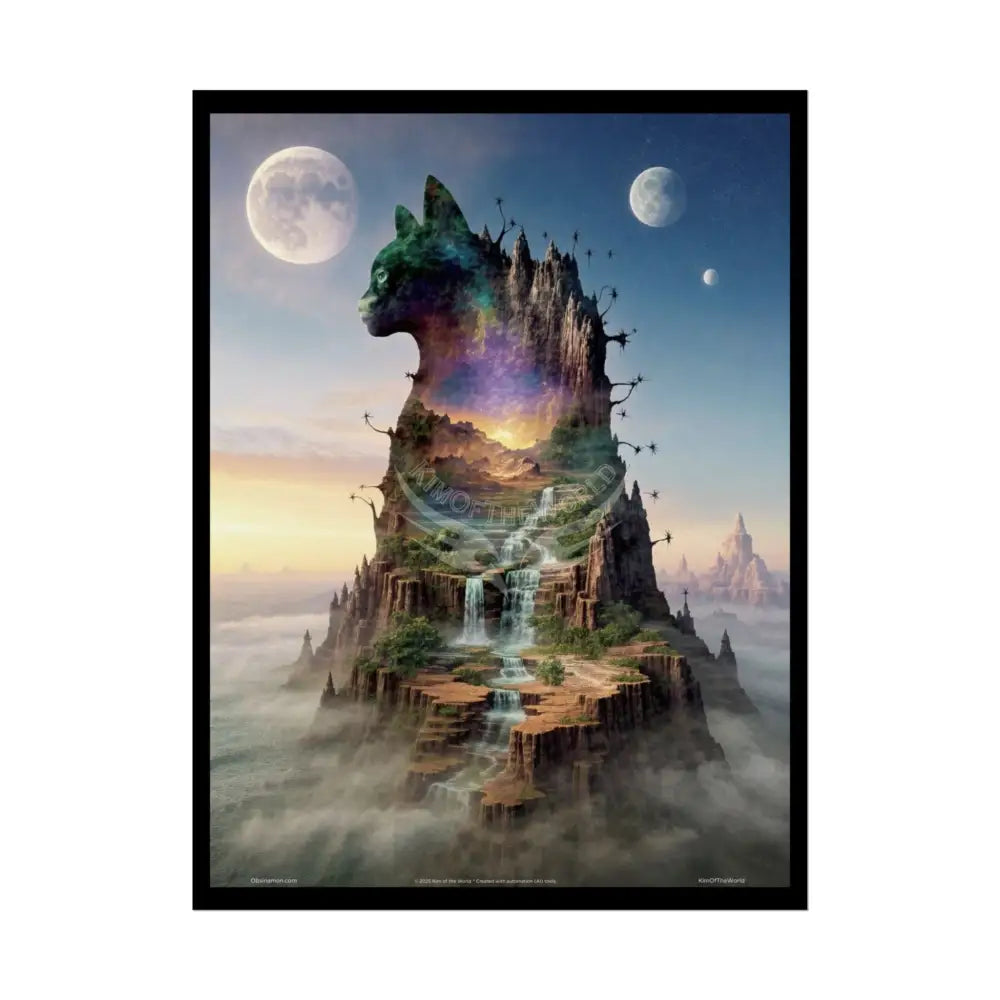 Unusual Giant NightScape Wonderland Celestial Fantasy Waterfall Gothic Art Poster — Exclusive Blender Diorama Rolled