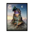 Unusual Giant NightScape Wonderland Celestial Fantasy Waterfall Gothic Art Poster — Exclusive Blender Diorama Rolled