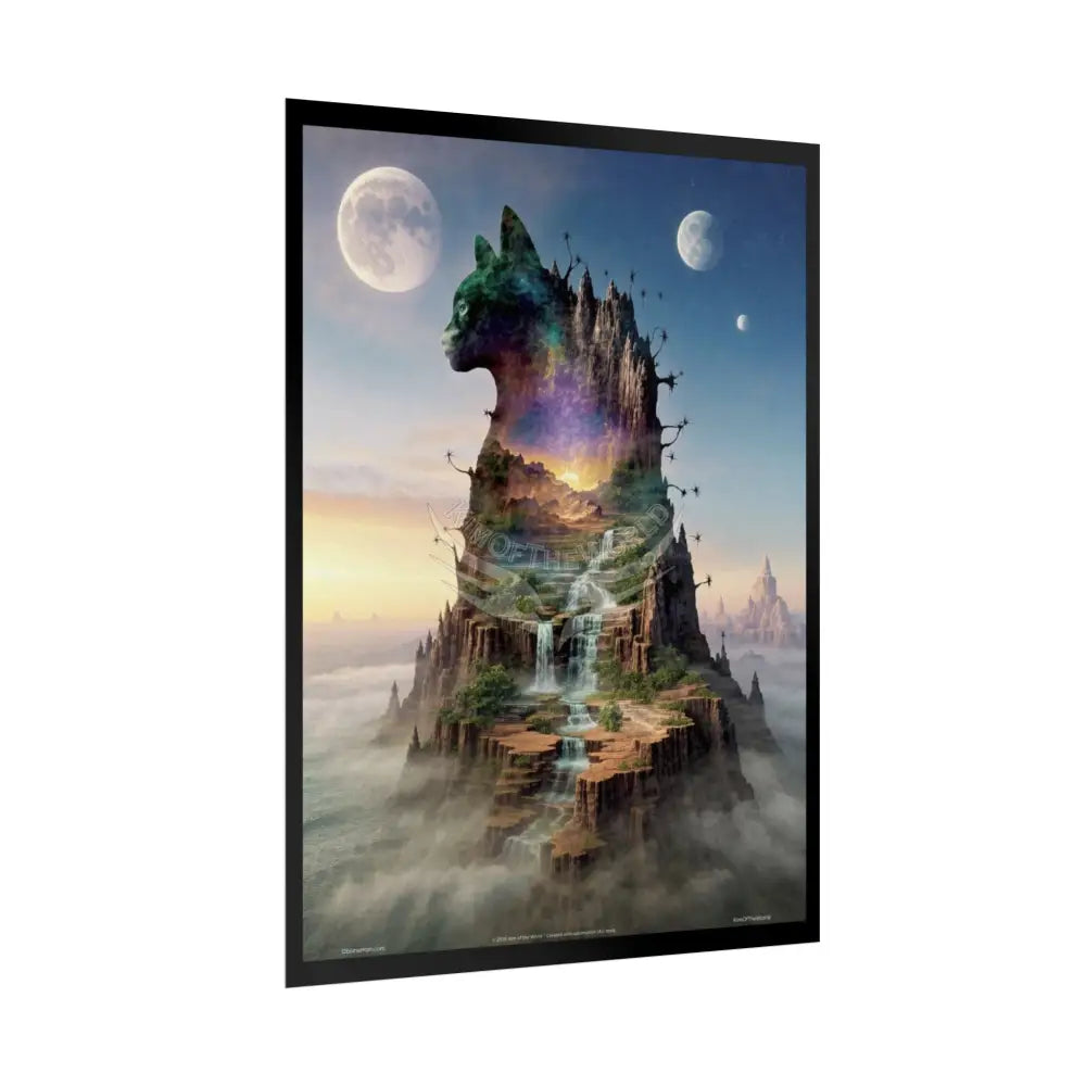 Unusual Giant NightScape Wonderland Celestial Fantasy Waterfall Gothic Art Poster — Exclusive Blender Diorama Rolled