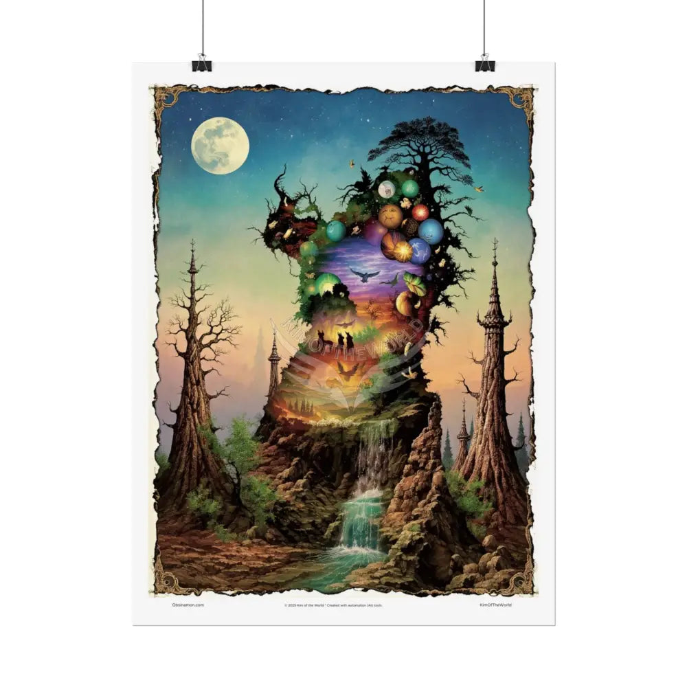 Unusual Giant NightScape Wonderland Celestial Fantasy Waterfall Gothic Art Poster — Exclusive Blender Diorama Rolled