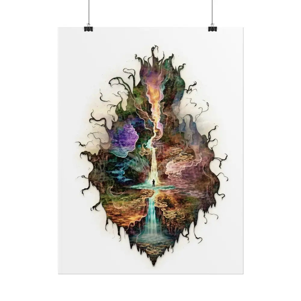 Unusual Giant NightScape Wonderland Celestial Fantasy Waterfall Gothic Art Poster — Exclusive Blender Diorama Rolled