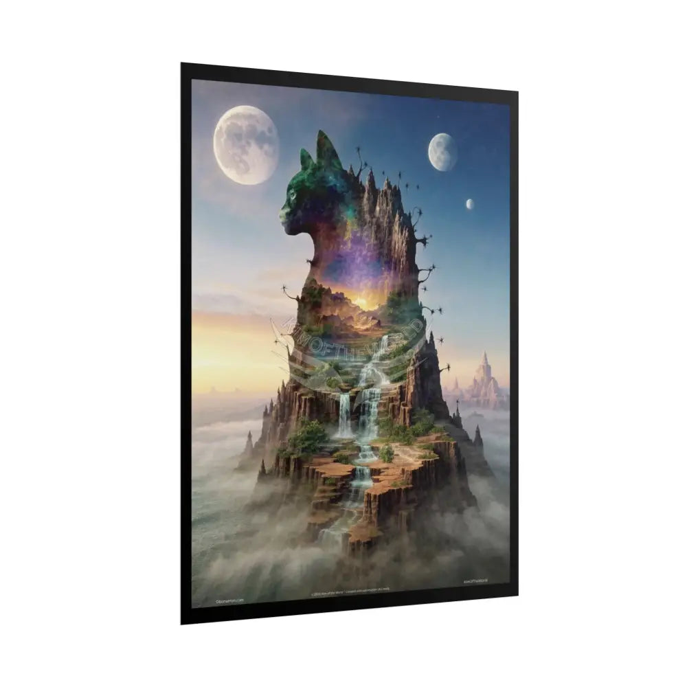 Unusual Giant NightScape Wonderland Celestial Fantasy Waterfall Gothic Art Poster — Exclusive Blender Diorama Rolled
