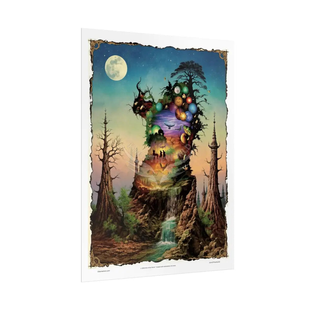 Unusual Giant NightScape Wonderland Celestial Fantasy Waterfall Gothic Art Poster — Exclusive Blender Diorama Rolled