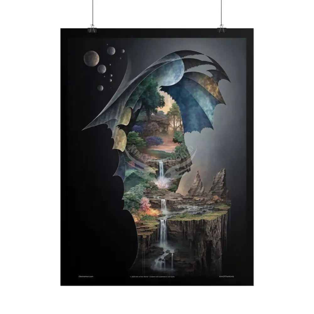 Unusual Giant NightScape Wonderland Celestial Fantasy Waterfall Gothic Art Poster — Exclusive Blender Diorama Rolled
