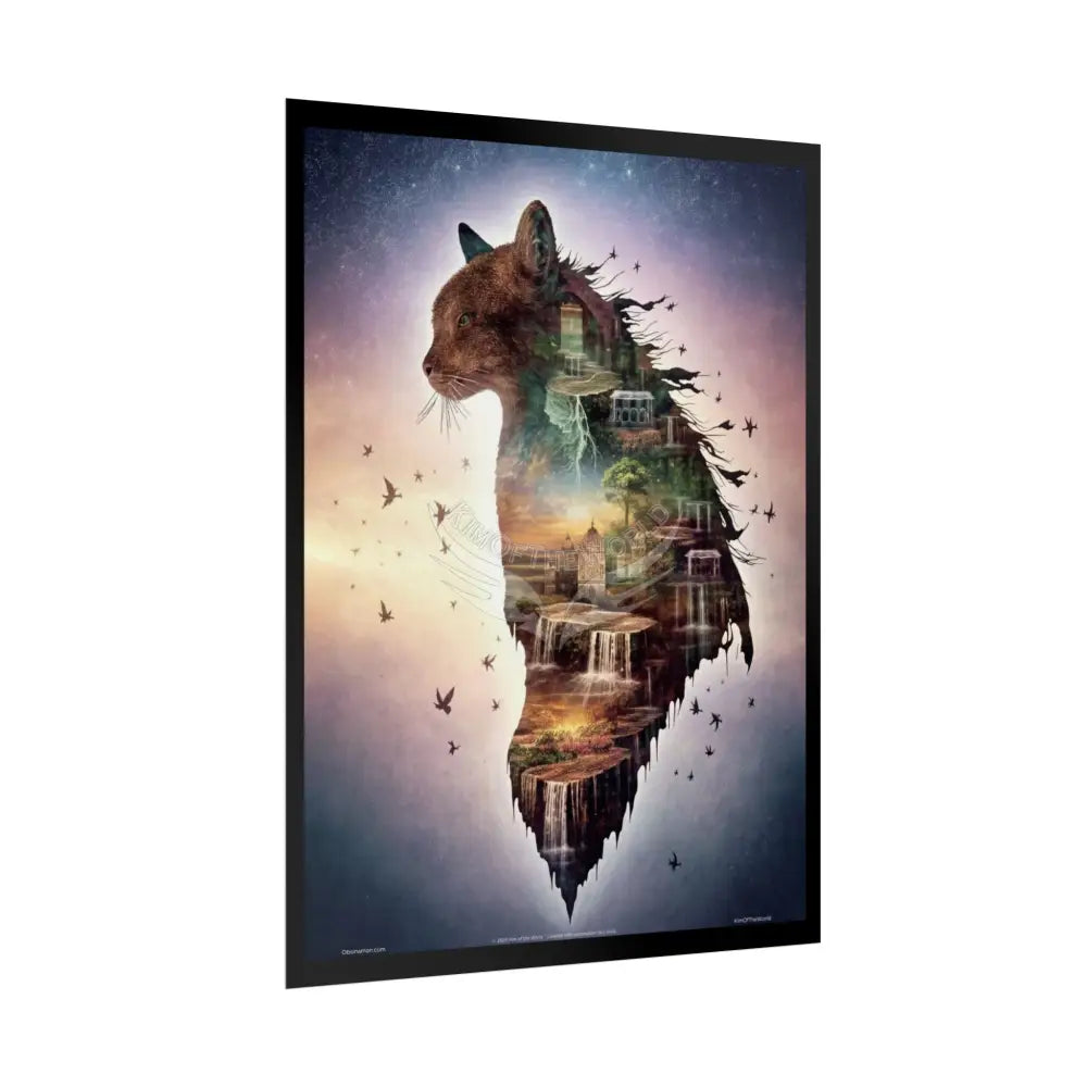 Unusual Giant NightScape Wonderland Celestial Fantasy Waterfall Gothic Art Poster — Exclusive Blender Diorama Rolled