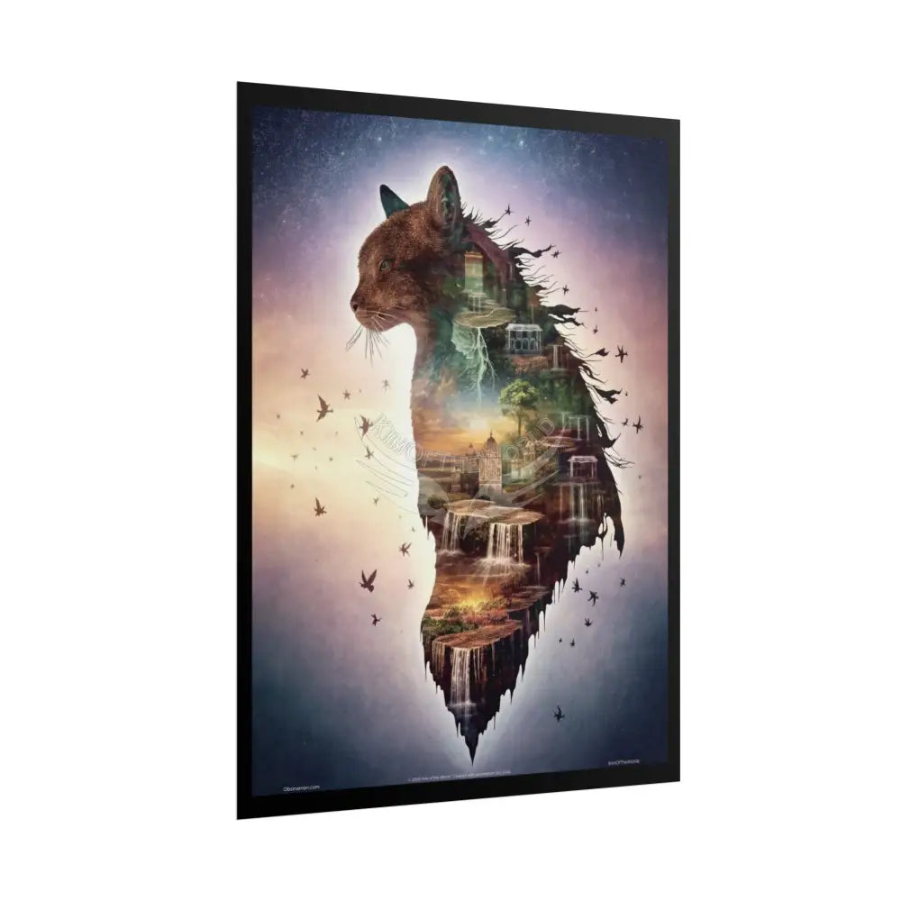 Unusual Giant NightScape Wonderland Celestial Fantasy Waterfall Gothic Art Poster — Exclusive Blender Diorama Rolled