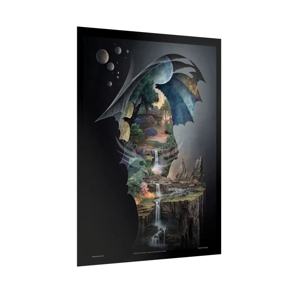 Unusual Giant NightScape Wonderland Celestial Fantasy Waterfall Gothic Art Poster — Exclusive Blender Diorama Rolled