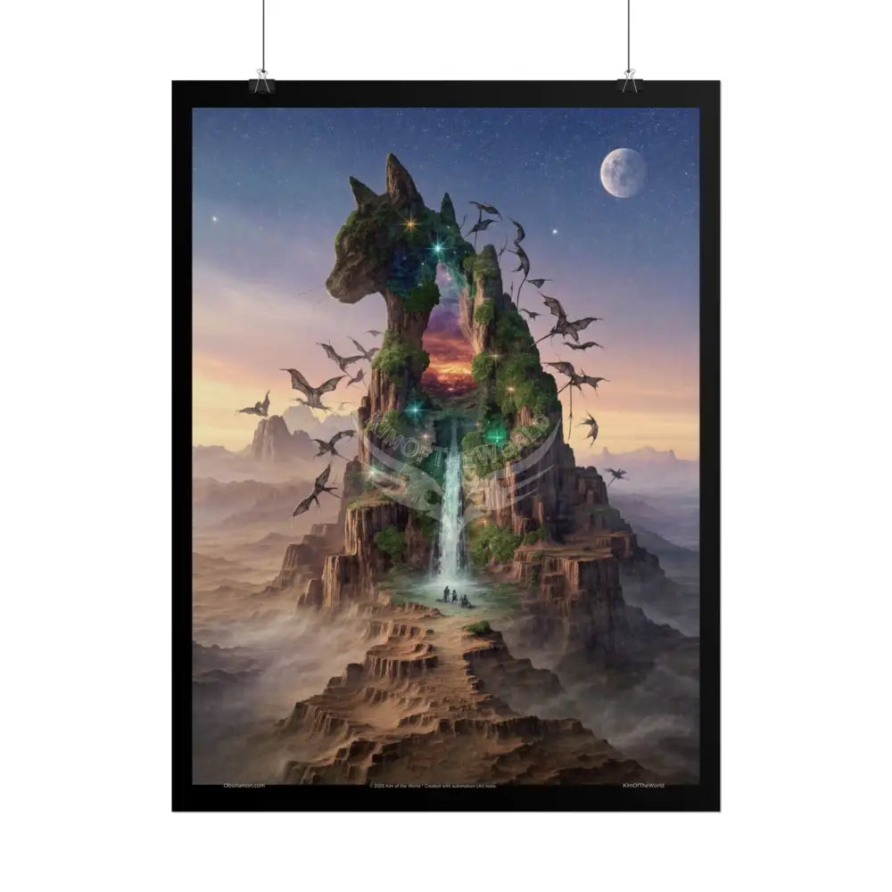 Unusual Giant NightScape Wonderland Kitty Cat Catscape Fantasy Waterfall Gothic Art Poster — Exclusive Blender Diorama