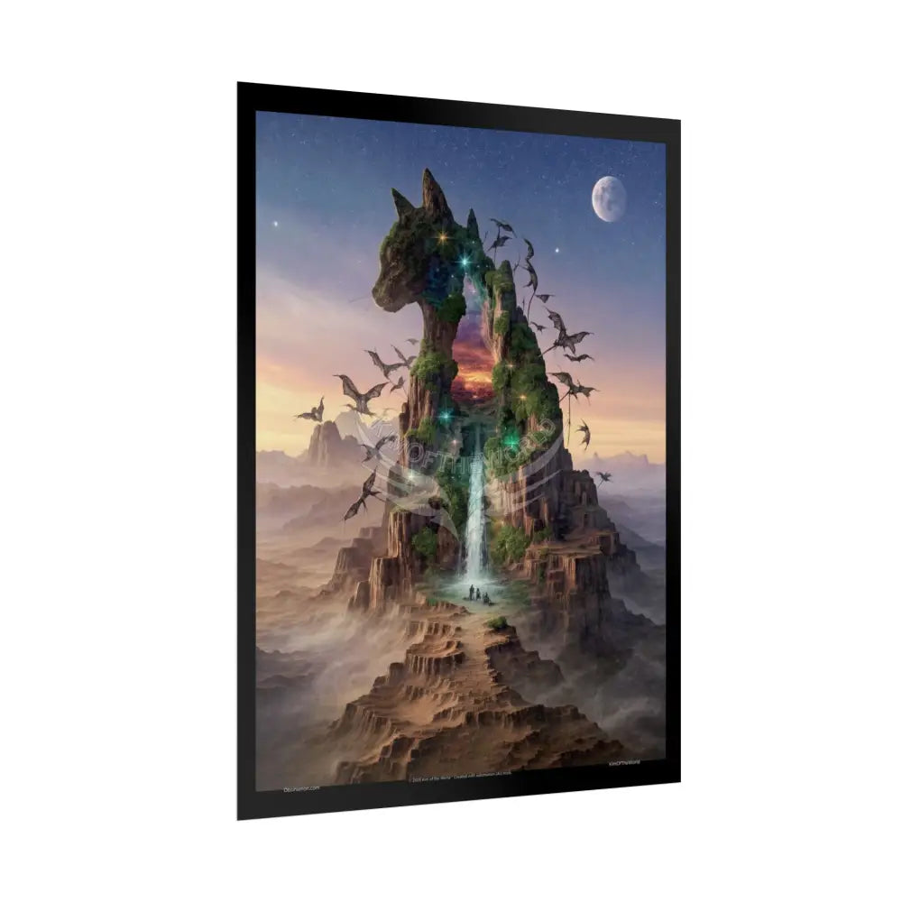 Unusual Giant NightScape Wonderland Kitty Cat Catscape Fantasy Waterfall Gothic Art Poster — Exclusive Blender Diorama