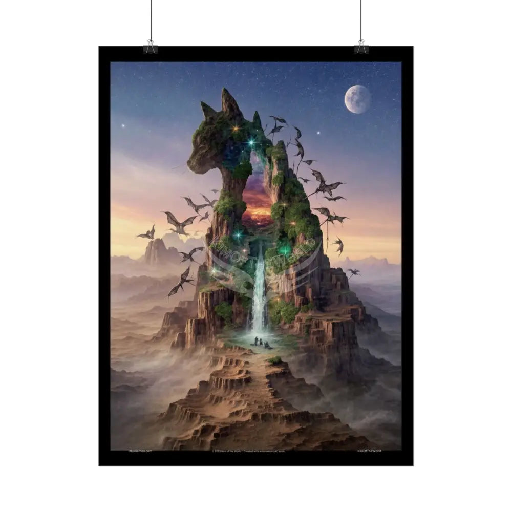 Unusual Giant NightScape Wonderland Kitty Cat Catscape Fantasy Waterfall Gothic Art Poster — Exclusive Blender Diorama